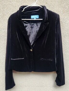 DRAPER JAMES RSVP Women’s Cropped Blazer Small Black Plush Velvet Event